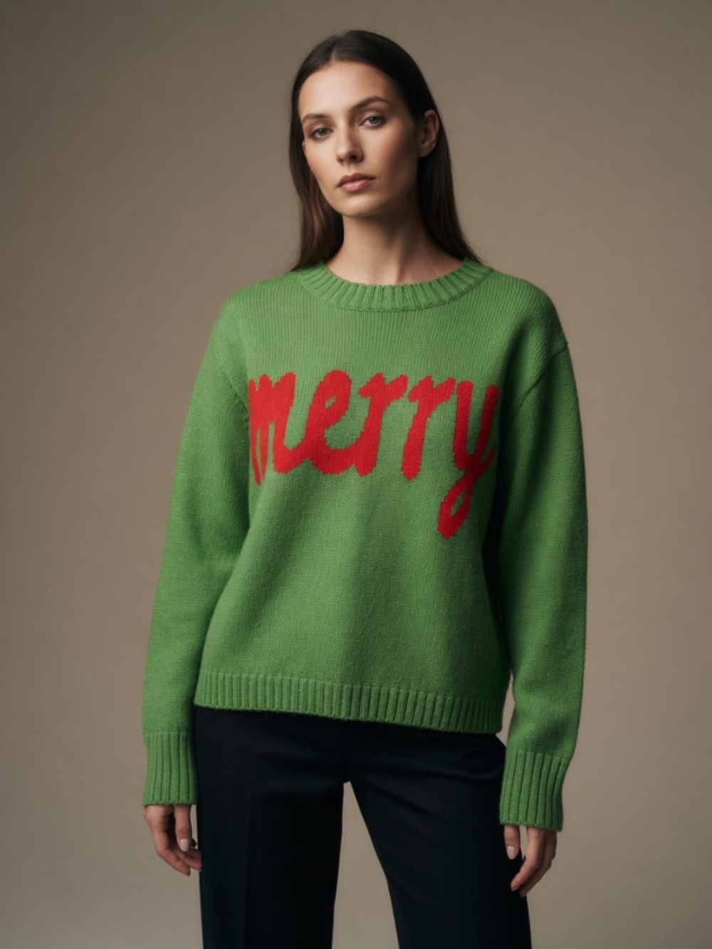 Panache Apparel Sweater Christmas MERRY Green women's Medium